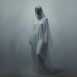 a painting of a woman in invisibility cloak turning invisible, an ultrafine detailed painting by magali villeneuve, featured on polycount, altermodern, dystopian art, mist, official art