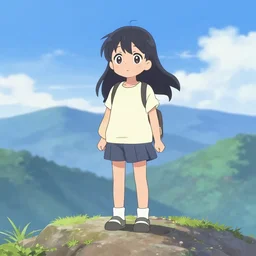 kimi no na wa cute girl standing on a mountain