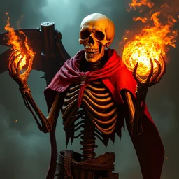 a headless skeleton, holding a fireball, dark fantasy matte painting by wayne barlowe and jeff easley and h. r giger, trending on artstation