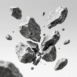 highly detailed beautiful black and white broken stones in the air, rock chips, different sizes, dynamic composition, artstation, splash, sharp focus, dynamic lighting, elegant, epic, beauty, masterpiece, by riccardo federici, by feng zhu, illustration, white background, ink draw, paint, pen