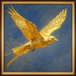 a painting of a golden bird flying through the sky, poster art by raymond swanland, deviantart, fantasy art, wiccan, deviantart, mystical