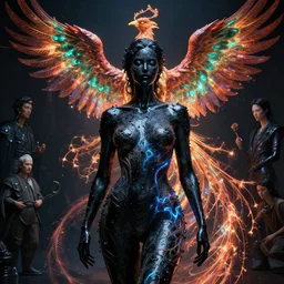 woman covered by black oil, intricate lights, phoenix, bio luminescent, plasma, by ruan jia and artgerm and range murata and wlop and ross tran and william - adolphe bouguereau and beeple. key art. fantasy illustration. award winning, artstation, intricate details, realistic, hyperdetailed, 8 k resolution.
