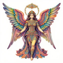 psychedelic angel by abhiart, abhishek singh, watercolor, intricate details, surrealism, vivid colors, ornate patterns
