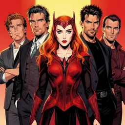 rafael albuquerque comic art, peter mohrbacher, phil noto, artgerm, pretty evil elizabeth olson scarlet witch, black and red dress, symmetrical eyes