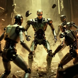 robots from the matrix movie attacking Zion