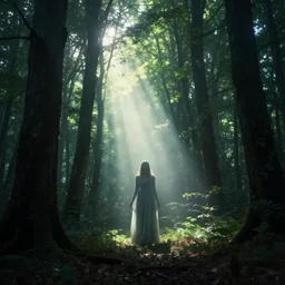 mysterious spirit shinning light inside forest