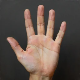 study of a right palm with 5!! five!!! straight fingers, detailed, precise, studio lighting, oil painting, matte painting, award - winning, smooth, realistic, hyperrealism,
