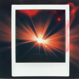 analog vintage photography polaroid of abstract colorful lights, red color bleed, heavy film grain, bloom, glow