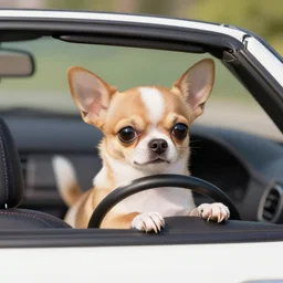 chihuahua driving a convertible