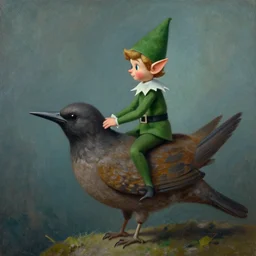 an elf riding a bird, by scott gustafson - n 9