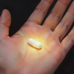 close - up of a glowing pill on the palm of a hand, painting, highly detailed, illustration digital drawing, smooth, sharp focus, realistic. artist artgerm, greg rutkowski, wlop