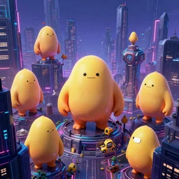 photo of a cyberpunk landscape with many big chungus