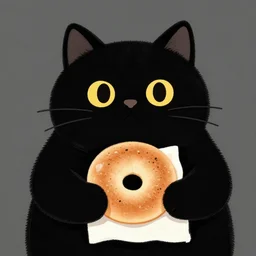 a black fat cat holding a bagel!, art by greg rutkowski