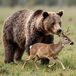 a bear chasing a deer, realistic photograph, high detail, medium photograph