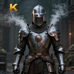steam punk knight wearing armor, steam comes out of the armor, shallow depth of field, moody lighting, 8 k,