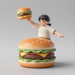 2 3 cm complete figure of hamburger wearing a comfy blouse, personification, pvc statue, dynamic pose, detailed product photo, featured on amiami, tone mapped, beautiful composition, 8 5 mm, f 1. 8, high detail