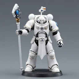 photo of a tau ethereal from warhammer, white armor, tech staff, warhammer model, figurine, highly detailed, sharp focus