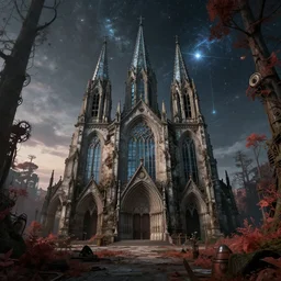 a beautiful detailed render of city building abandoned architecture chapel by jean - baptiste - camille corot, made of glass laser nightsky dramatic lighting myst fisheye steampunk forest galactic elysian darkacademia nature retrowave infrared at dawn, archdaily, wallpaper, highly detailed, trending on artstation.
