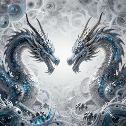 the dragons of water and fire, fantasy character portrait made of fractals facing each other, ultra realistic, wide angle, intricate details, the fifth element artifacts, highly detailed by peter mohrbacher, hajime sorayama, wayne barlowe, boris vallejo, aaron horkey, gaston bussiere, craig mullins