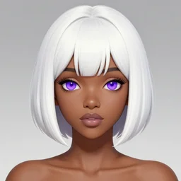 portrait of a black anime manga girl, french bob hair, white hair, purple colored eyes, by artgerm, james jean, tom bagshaw, gerald brom, vaporwave colors, lofi colors, vaporwave, lofi, goth vibe, 4 k, smooth, hd, substance designer render, full body character concept art, symmetrical, 2 point lighting,