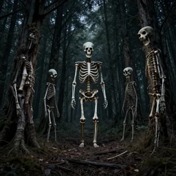 photo of a forest made out of human bones, scary, horror, mid night, creepy, 4k