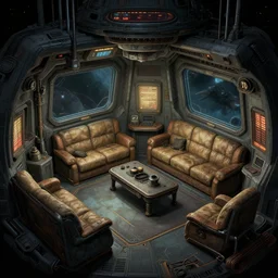 an officer's living quarters onboard a spaceship, from a space themed point and click 2 d graphic adventure game, set design inspired by hg giger and tomb raider, art inspired by thomas kinkade