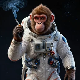 a monkey in a space suit smoking a cigarette, concept art by alex petruk ape, cgsociety, space art, daz 3 d, sci - fi, reimagined by industrial light and magic