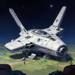 in front of a crashed space cruiser, from a space themed point and click 2 d graphic adventure game, art inspired by thomas kinkade