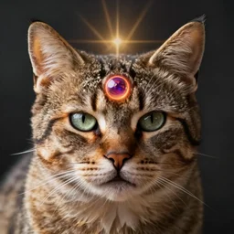 close up of cat with third eye in style of magic the gathering