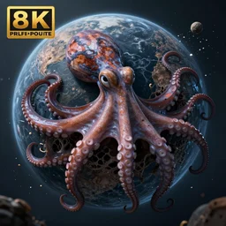 hyperdetailed photo of a anatomical octopus squeezing a unknown planet to destruction 8 k extremely detailed hd hyperrealism movie studio fx beautiful creepy