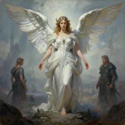 a painting of an angelic queen, concept art by brian despain, les edwards and aleksi briclot, featured on cgsociety, vanitas, apocalypse art, concept art, apocalypse landscape