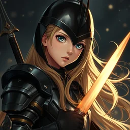 baroque oil painting japanese ln vn illustration anime key visual full body action shot | young girl wearing black military crusader armour with long flowing blonde hair | perfect face fine detail | lotr gapmoe kuudere moody lighting bokeh stunning highlights sharp contrast | trending pixiv fanbox | by greg rutkowski makoto shinkai takashi takeuchi studio ghibli
