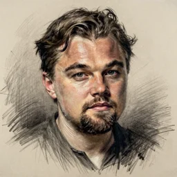 portrait drawing of leonardo dicaprio, by ilya repin, russian academicism, charcoal, chalk, mix of hatching and smudging technique, john singer sargent