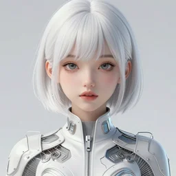 classy elegant sophisticated very up close portrait of a cute dainty girl, cyber future jacket, ultra detailed wire decoration, big eyes, white short hair ， small tiger tooth ， fantasy art by nixeu and guweiz and ilya kuvshinov, sleek curves, intricate sharp focus, trending on artstation hq, deviantart, pinterest, unreal engine 5, 4 k uhd image