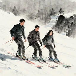 ski slopes, chinese ink brush, yukio - e, kilian eng, victo ngai, josan gonzalez