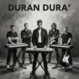 8 0's synthesizer band, anton corbijn, black white, posed, album cover, duran duran, synthesizer, guitar, atmospheric lighting. highly detailed painting by greg rutkowski.