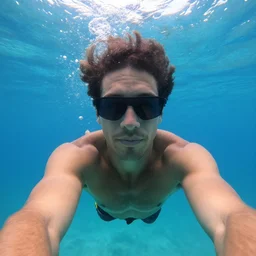 underwater selfie from a brown haired male lifeguard. Eddie Mendoza.