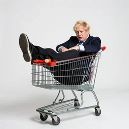 Wide Angle Photo of Boris Johnson doing Jackass shopping cart stunt