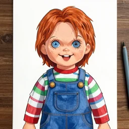 cartoon drawing of chucky by - rick and morty , loony toons style, horror themed, detailed, elegant, intricate