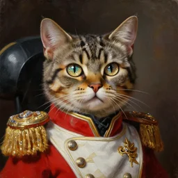 an oil painting of a cat as an Imperial officier from the Warhammer 40k, sparkly detailed cat eyes, glorious, cinematic, realistic lighting, masterpiece painting by Louis William Wain