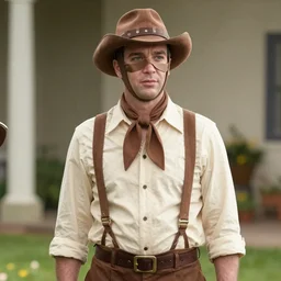 Tim Robinson from I think You should Leave, wearing the Lone Ranger outfit and disguise, photo from the TV show Hot Shots Megee