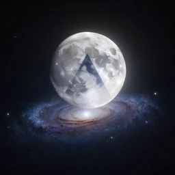 a full moon with a triangle behind in the middle of the galaxy, hyperrealism, octane render, 4 k