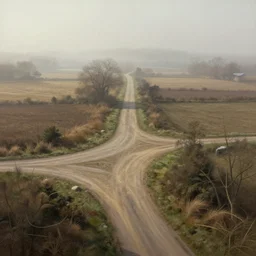 rural crossroads fog. intricate, elegant, highly detailed, digital painting, artstation, concept art, sharp focus, illustration, by justin gerard and artgerm, 8 k