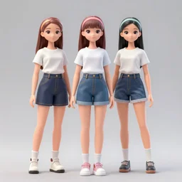female doll figurines, teenagers, full body, realistic portrait, anime style, disney, octane render 8 k, unreal engine, hd