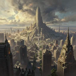 great city at the end of time after the cataclysmic Great Warping, a sci-fi digital painting by Greg Rutkowski and James Gurney, trending on Artstation