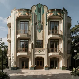 interior photo of a flat with a mix of art deco and art nouveau, coherent composition, architecturally accurate, architecture photography