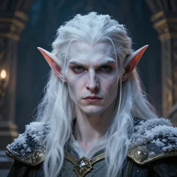 dungeons and dragons snow elf character closeup portrait, dramatic light, dungeon background, 2 0 0 mm focal length, painted by stanley lau, painted by greg rutkowski, painted by stanley artgerm, brom, digital art, trending on artstation