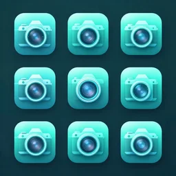 iOS icons for cyberpunk themed cameras, octane render, cyan and teal