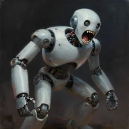 a screamed painting of robot by alan lee, trending on artstation