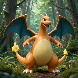 hyperrealistic photo of charizard in a forrest, 8 k, professional